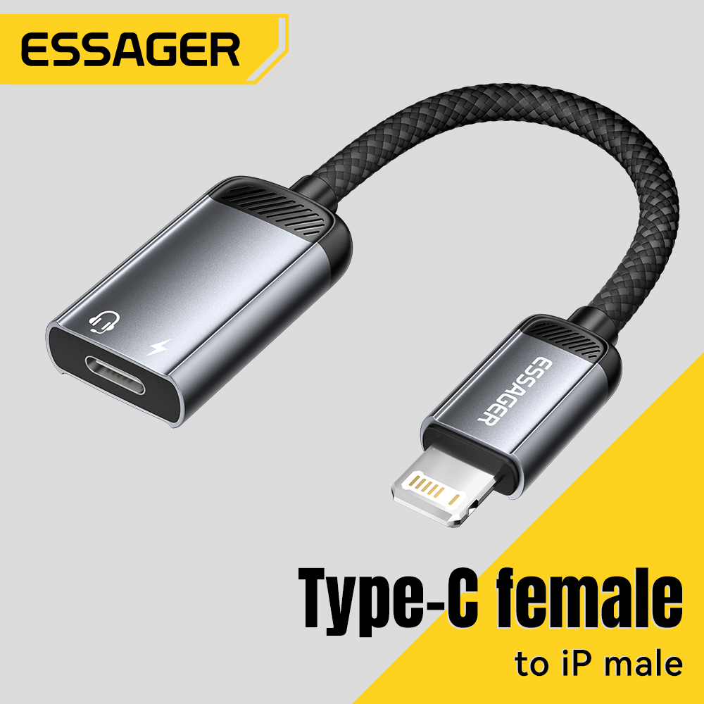 Wired Earphone Lightning - Аудиокадаптер Essager Type-C, адаптер Type-C «мама»